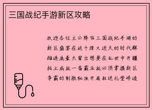 三国战纪手游新区攻略